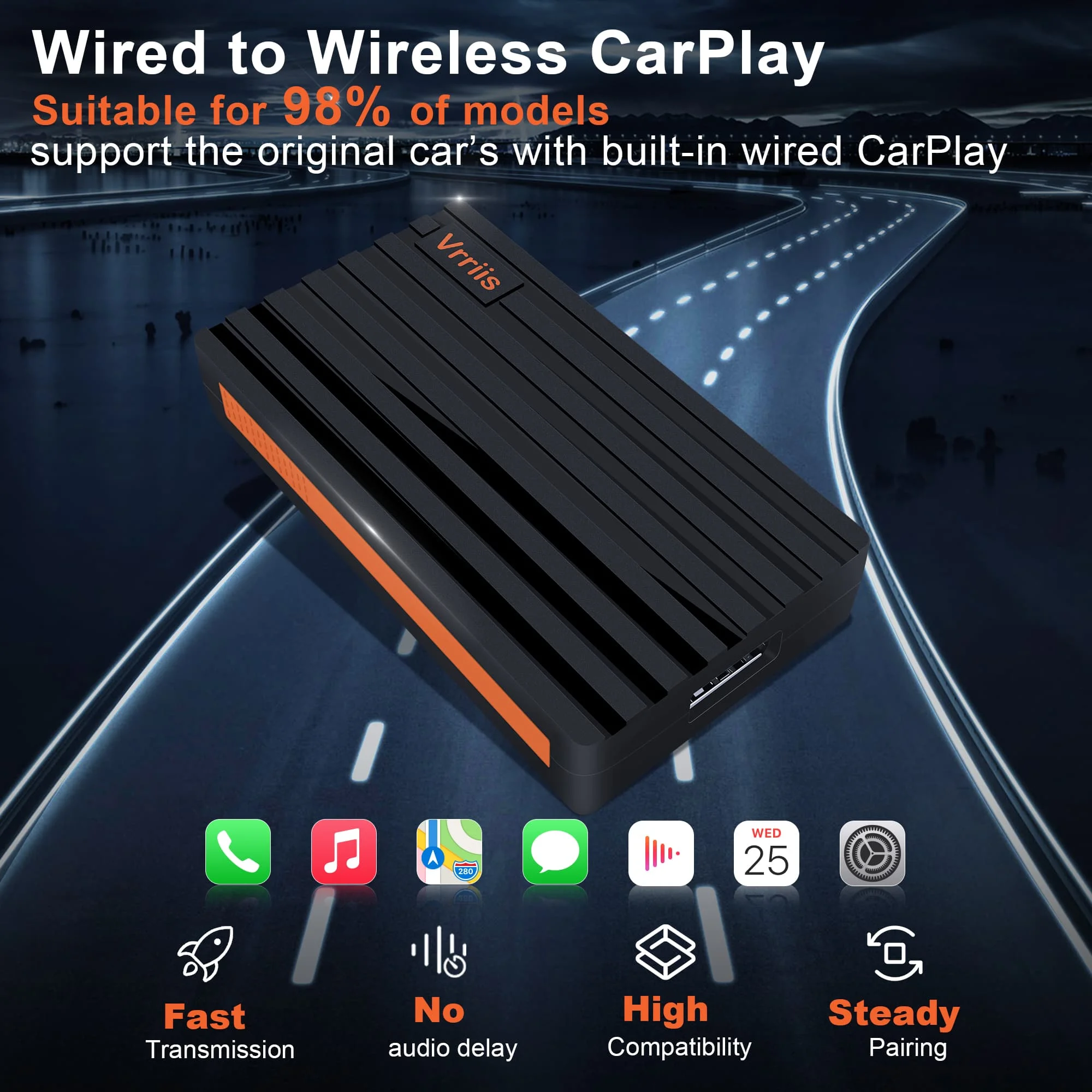 Vrriis Apple Wireless CarPlay Convert Wired to Wireless Carplay/Type C Adapter for Audi Benz Mazda Volkswagen Volvo Ford Honda
