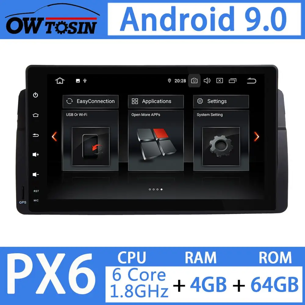 9 &quotAndroid 0 PX6 4 Гб + 64 ГБ Автомобильный мультимедийный радио GPS плеер для BMW 3 серии E46