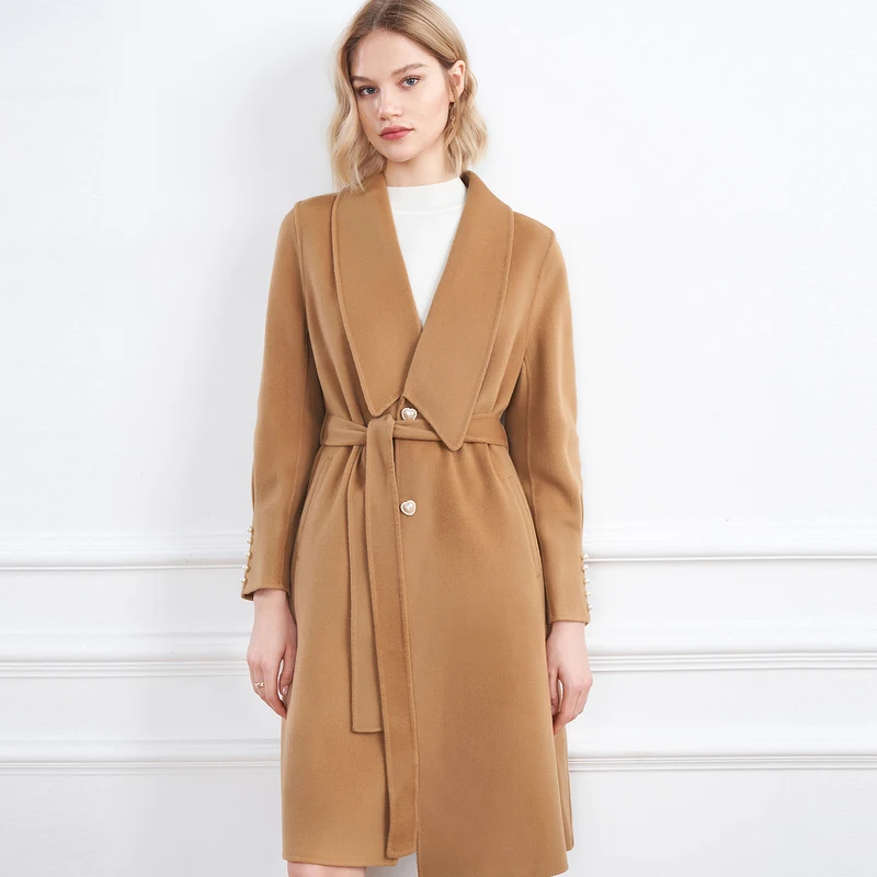 

Женская одежда Shzq, новинка зимы 2021, однотонное двухстороннее шерстяное пальто с лацканами, длинное шерстяное пальто