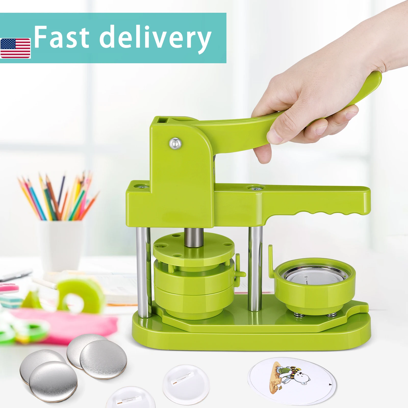 

58mm (2.25in)Button Badge Maker Machine DIY Pin Button Maker Punch Press Machine With 100pcs Button Parts Cutter