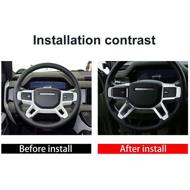 

ABS Car Steering Wheel Decorative Frame Trim Strip for Land Rover Defender 110 2020 2021 Car Accessories Silver