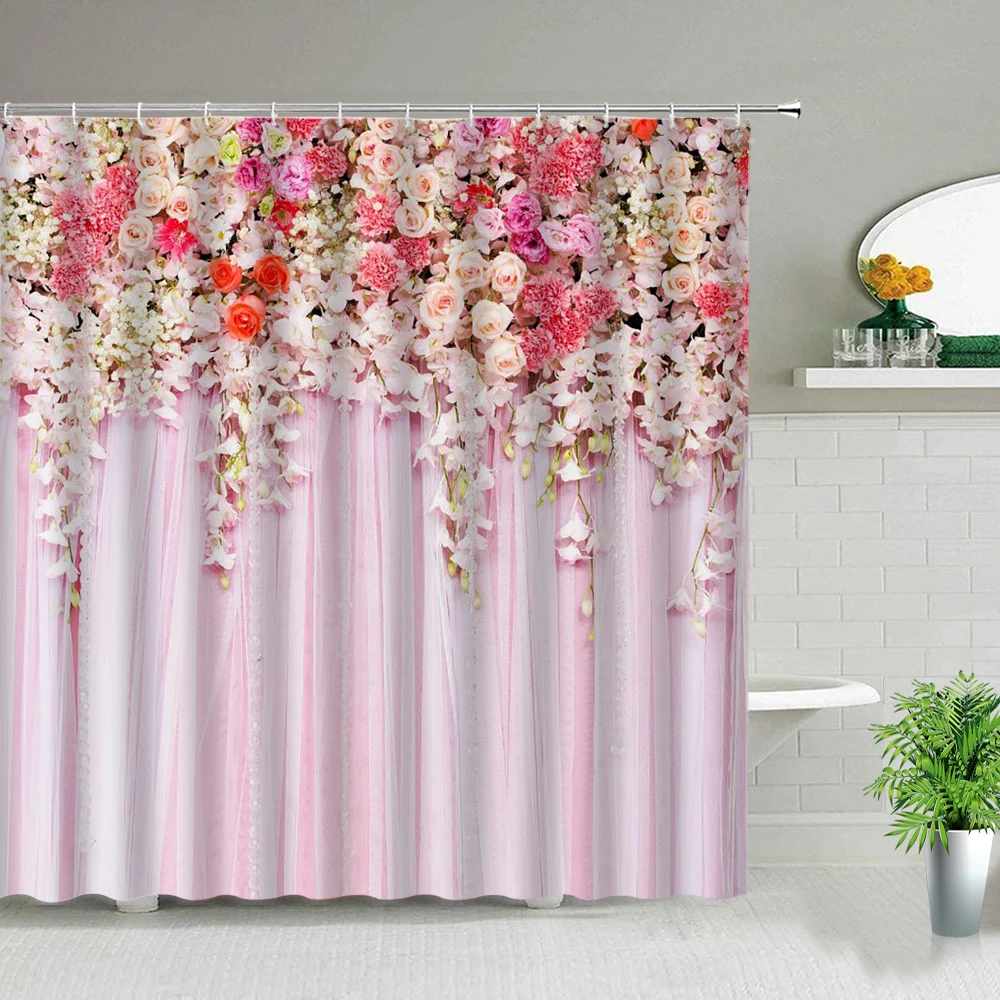 

Flower Plant Bath Screen Waterproof Frabic Shower Curtains Cactus Sunflower Green Leaf Butterfly Bathroom Curtain With Hooks
