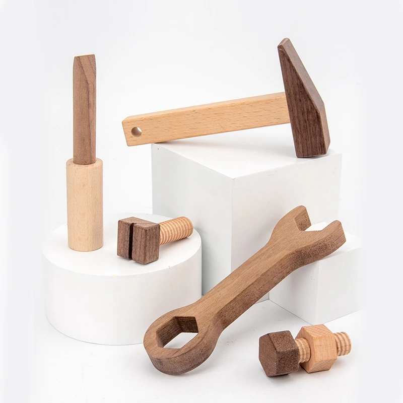 

2 Set Toy Accessories: 1 Set Wooden Tool Box Kids Disassembly Toy & 1 Set Wooden Kids Playset