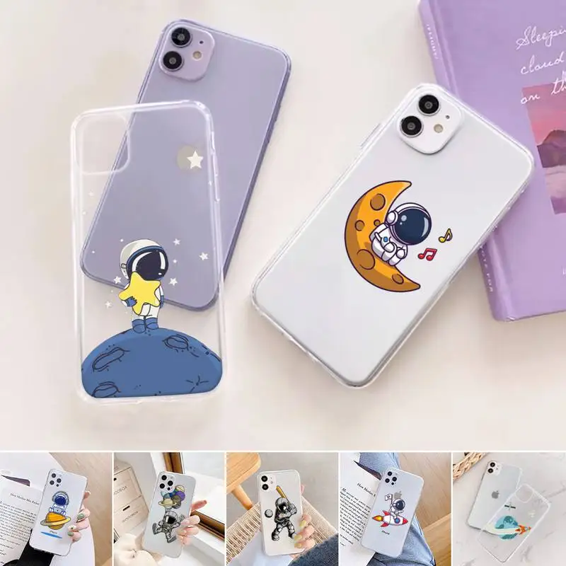 

Cute Cartoon Astronaut Planet Star Phone Case For iphone 12 11 mini x xs xr pro max 8 7 6s 6 5 5s 5c se plus Transparent soft
