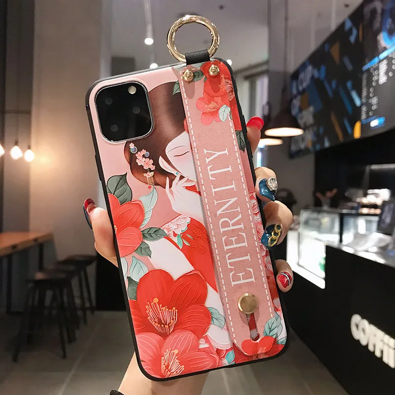 14 Чехол с ремешком на запястье для iphone 11 Pro XS Max X XS XR, мягкая задняя крышка из ТПУ с кольцом на палец для iphone 7, 8, 6, 6s Plus, 5S, SE, подставка - Цвет: 14