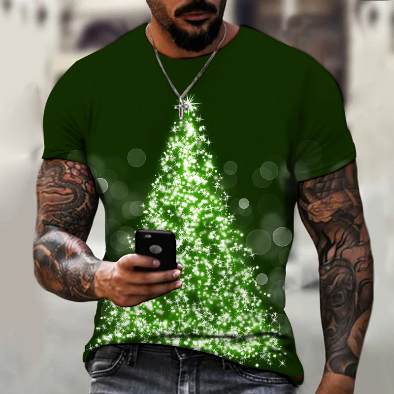 Новая зимняя мужская футболка брендовый дизайн Санта-Клаус Рождественская елка