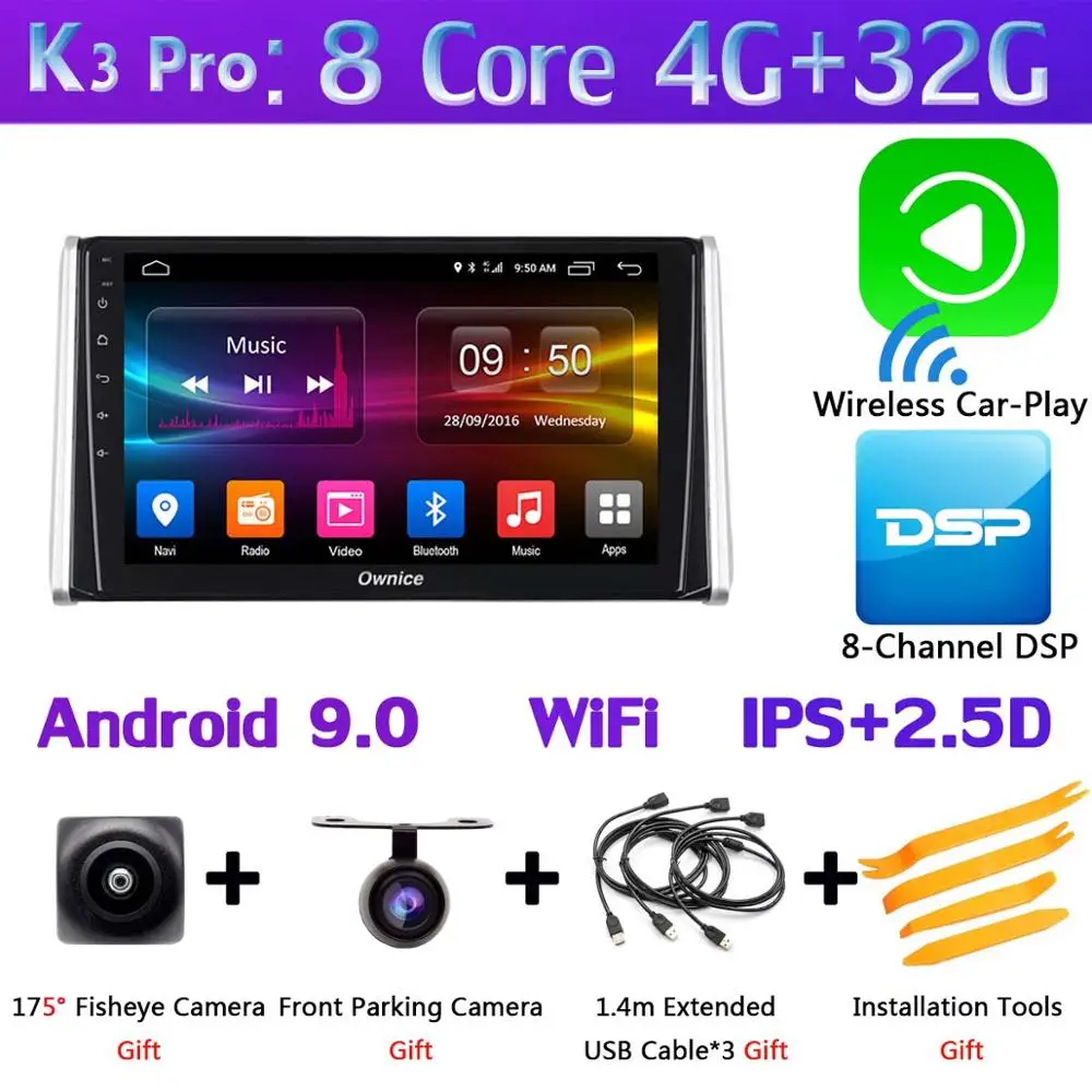 K3 Pro CarPlay 360 ° камера Android 9,0 8 ядерный 4G+ 64G SPDIF DSP CarPlay Автомобильный мультимедийный плеер gps навигация радиоприемник для Toyota RAV4 - Цвет: K3 Pro CarPlay