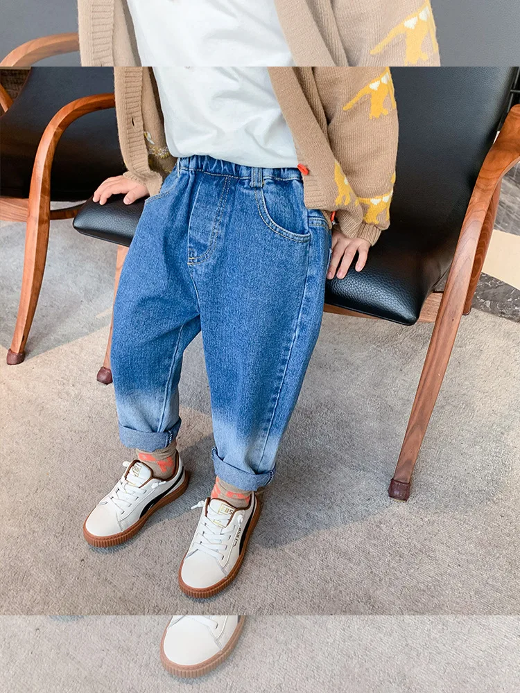 

Toddler Boys Jeans Pants 2021 Spring New Boy Kids Fashion Korean Gradient Color Denim Pants Causal Loose Trousers for Boys 2-8 Y