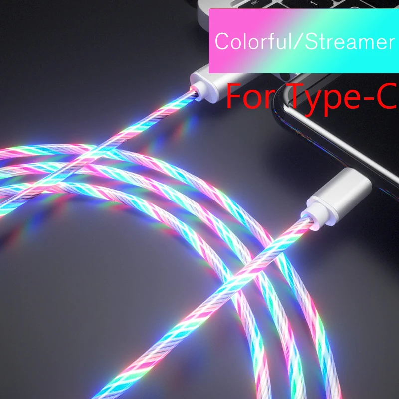 TypeC-White Стример зарядное устройство type-C type C USB C для samsung A50 Micro USB кабель для зарядки светодиодный 2A кабель для быстрой зарядки для iPhone шнур для зарядного устройства - Цвет: TypeC-White
