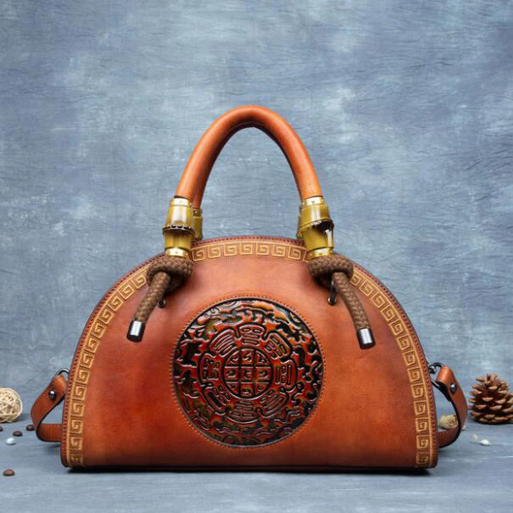 

Vintage Women's Bag New Embossed Genuine Leather Luxury Handbags Hobos Long Strap Shoulder Crossbody Bags For Women