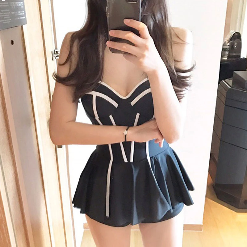Swimsuit Female Fused Swimwear 2020 One Piece Plus Size Women Backless Underwire Bracket Skirt Pants Solid Polyester Sierra | Спорт и