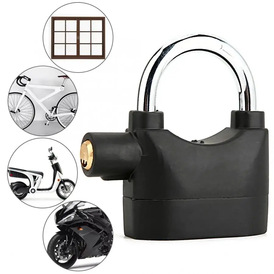 Aluminum alloy Anti-theft Padlock Waterproof Siren Alarm Lock for Motorcycle Bicycle Door Window Security Keyed Locks Black |