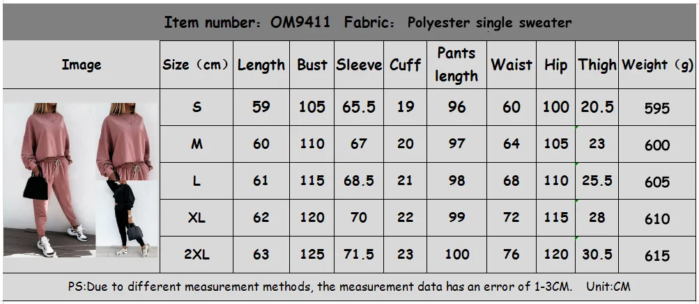 

Mandylandy 2 Piece Tops Pants Outfits Fashion Homewear Autumn Women Sets Long Sleeve O-Neck Loose Casual Pants Sets