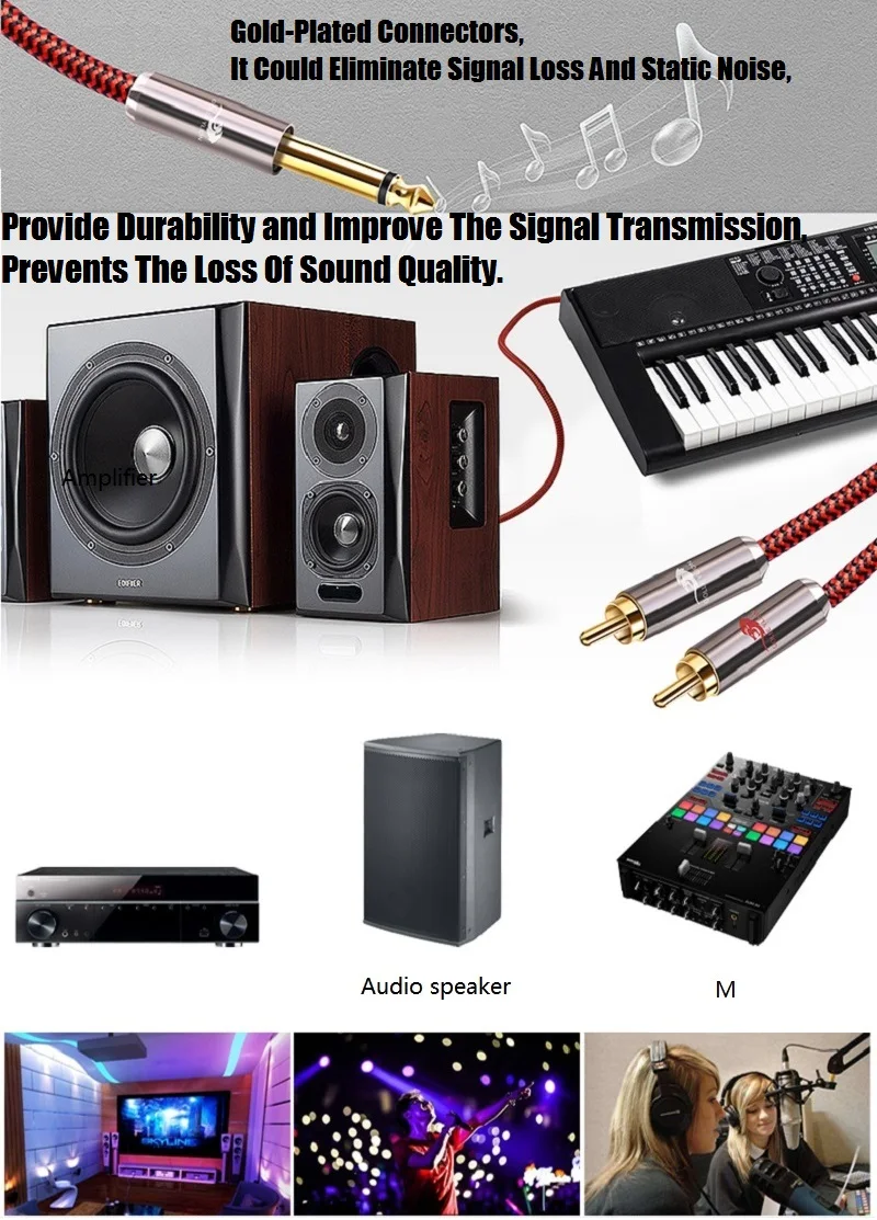 14 zoll ts mono 635mm jack zu dual rca stecker audio kabel für mixer sound konsole elektrische gitarre bass verstärker abgeschirmt kabel f