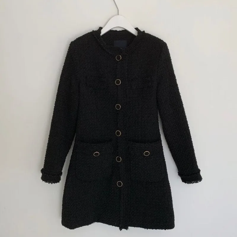 

Fall Winter Korean Tassels Woolen Coat Women's Femme Warm Runway Tweed Long Jacket Elegant Dress Overcoat Casacos