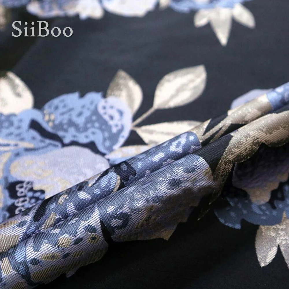 Жаккардовая ткань в американском стиле элегантная синяя жаккардовая с цветочным