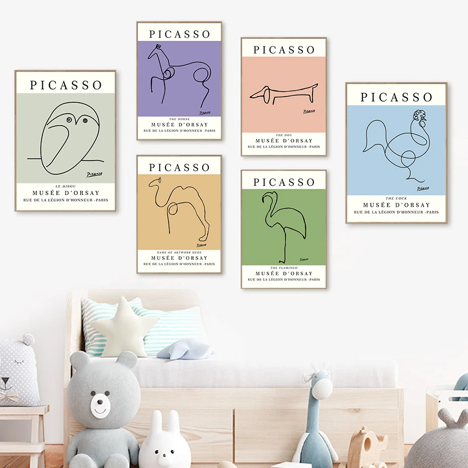 

Abstract Flamingo Hibou Horse Animal Picasso Artwork Poster Canvas Painting Wall Print Picture Living Room Interior Home Decor