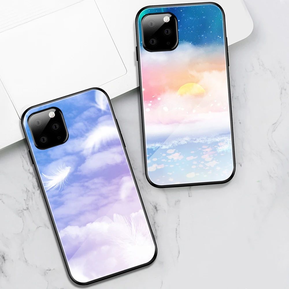 

Luxury Colored Clouds Painting Glass Case for IPhone 13 12 11 Pro Max Mini Protective Cover for IPhone X XR XS 11 12 MAX 8 Case