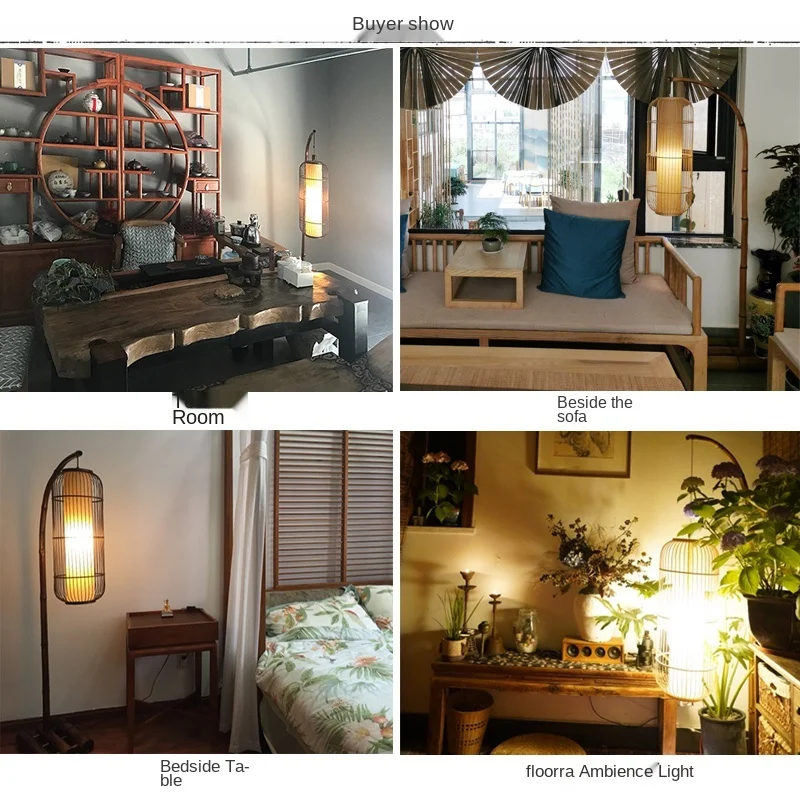 

zq Tea Room Guesthouse Decoration Living Room Bedroom Bamboo Woven Night Fish Luring Lamp Retro Floor Lamp