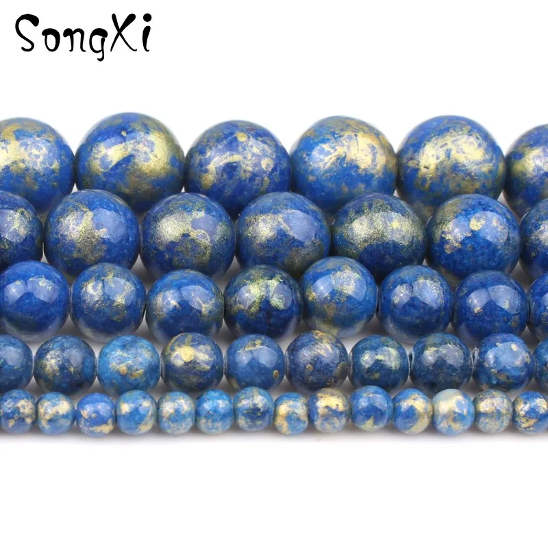 Бусины из нефрита бусины натурального камня темно-синего и золотого цвета