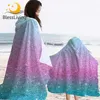 BlessLiving Colorful Realistic Microfiber Towel Girly Hooded Towel Turquoise Pink Wearable Beach Towel Trendy Summer Blanket 1