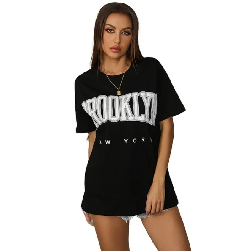 

Printed circular collar casual short sleeve T-shirt woman