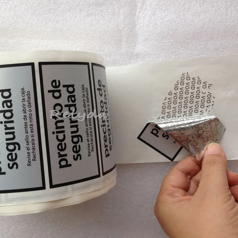 1000pcs 80x40mm Custom Printing Roll Waterproof Tamper Evident Tape Anti-counterfeit Silver Warranty Open Void Sticker Labels