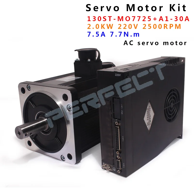 

130ST-M07725 220V 2KW AC Servo motor 2000W 2500RPM 7.7N.m Single-Phase ac drive permanent magnet Matched Driver A1-SVD-30A