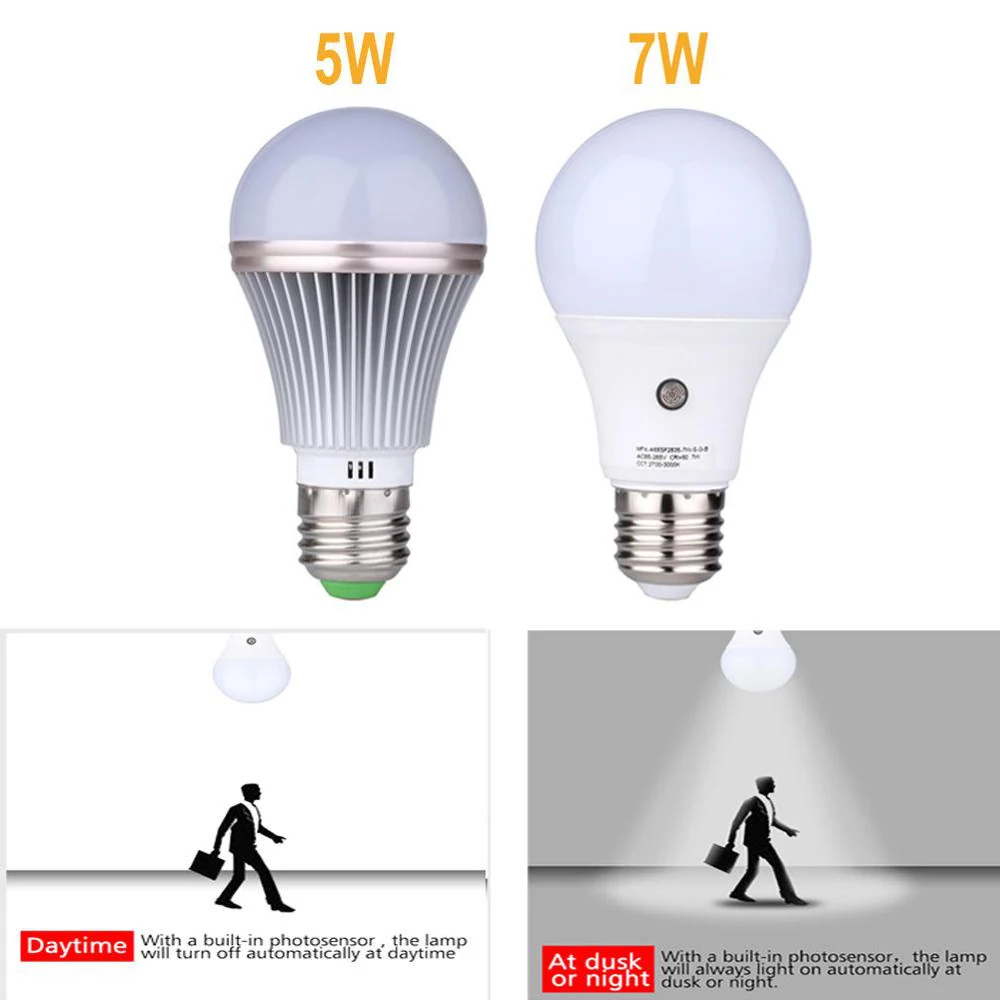 2 шт. 5 Вт/7 Вт E27 светодиодный светильник с датчиком От заката до рассвета датчик