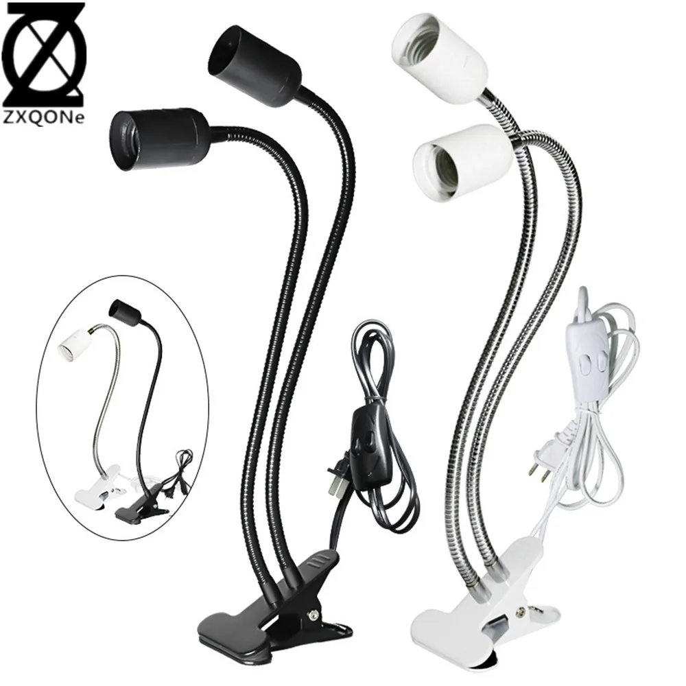 Led E27 10mm Hose Metal Light Stand 40cm Long With Switch Single And Double Heads For Indoor Aquarium E27 Plant Light  Desk Lamp