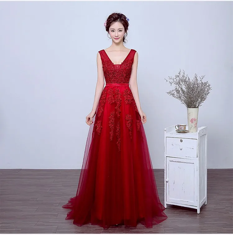 Женское вечернее платье винно красное для подружки невесты с кружевной отделкой
