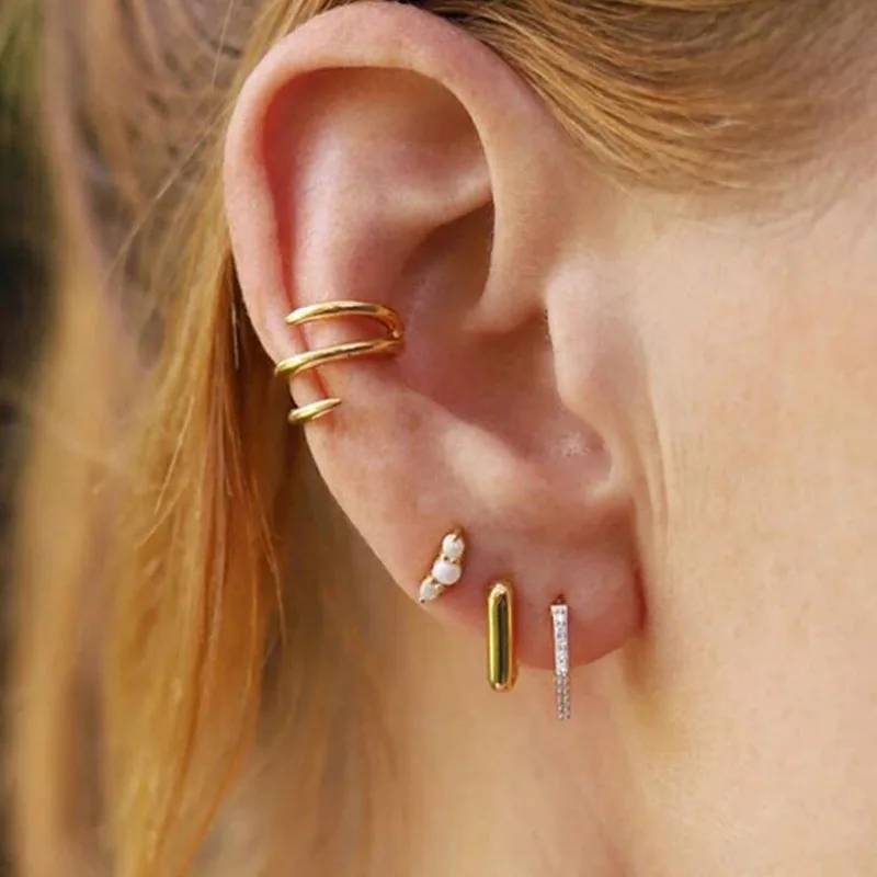 

4 Pieces/set Women Small Geometric Unmatch Asymmetric Ear Cuff Stud Earrings Set