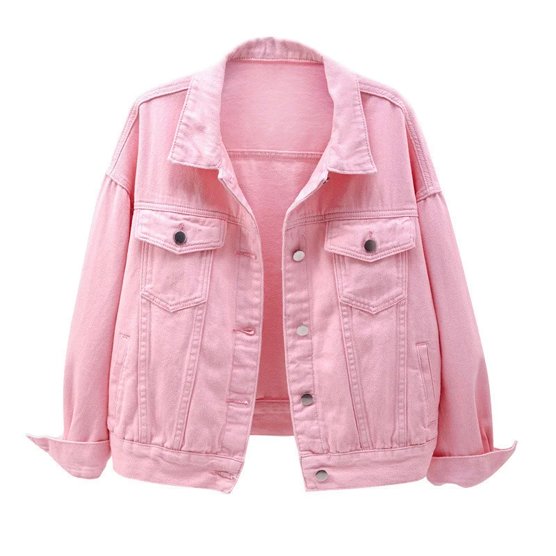 

Women's large denim jacket, blouse, pink denim jacket, casual coat, coat.