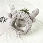 1 шт., серая Милая повязка на голову с рогами, мягкая эластичная повязка для волос с бантом, Кружевная повязка для мытья лица, инструмент для макияжа в душе, A05