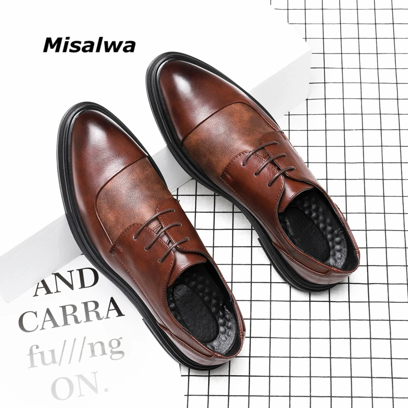 

Туфли Misalwa мужские кожаные, оксфорды, на шнуровке, Повседневная Деловая Свадебная обувь, классические, большие размеры 38-46, Прямая поставка
