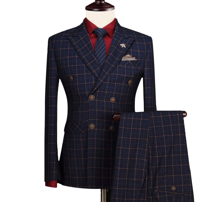 Темно синий клетчатый мужской костюм свадебные костюмы для мужчин мужские с
