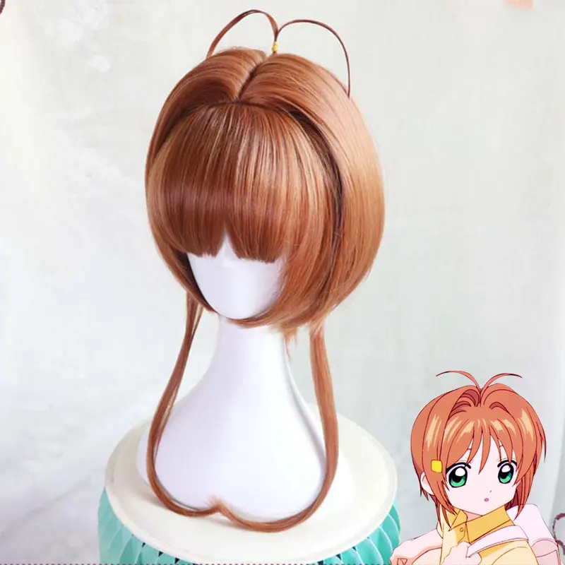 

New Fashion Card Captor Sakura Kinomoto Sakura Brown Short Straight Bans Bob Anime Cosplay Wig Women Party Synthetic Wig