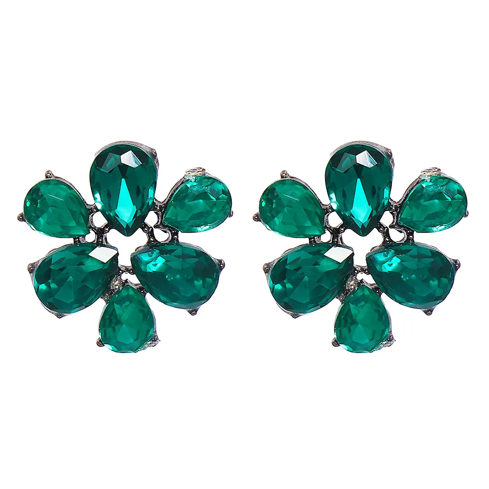 

Green Retro Stud Earrings for Women Fashion High Quality Female Statement Stud Earrings Flower Rhinestone Party Jewelry HT085