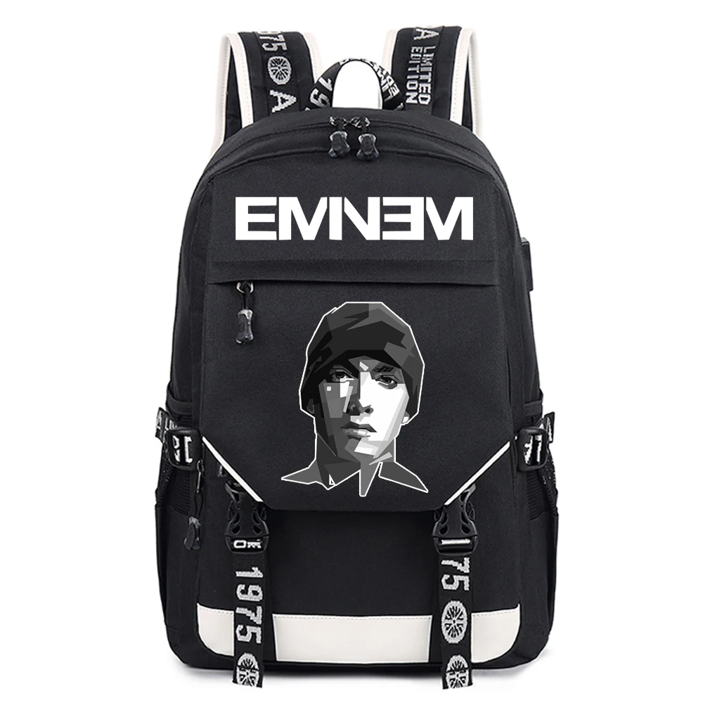 Школьные ранцы Rapper Eminem для ноутбука Молодежные рюкзаки с USB-разъемом мальчиков и