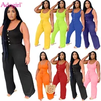 adogirl s 4xl plus size women solid loose tank jumpsuit with belt button sleeveless fashion casual romper wide leg pants overall