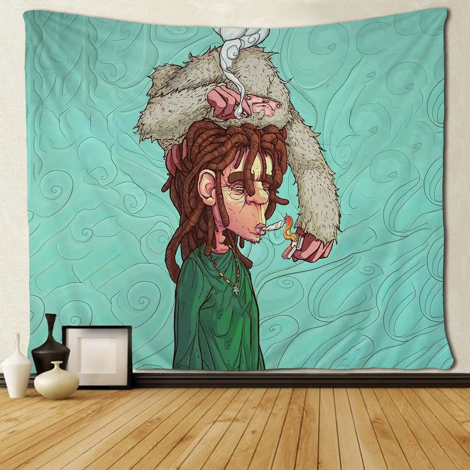 

Man Smoking Sloth Funny Animal Tapestries Unique Art Custom