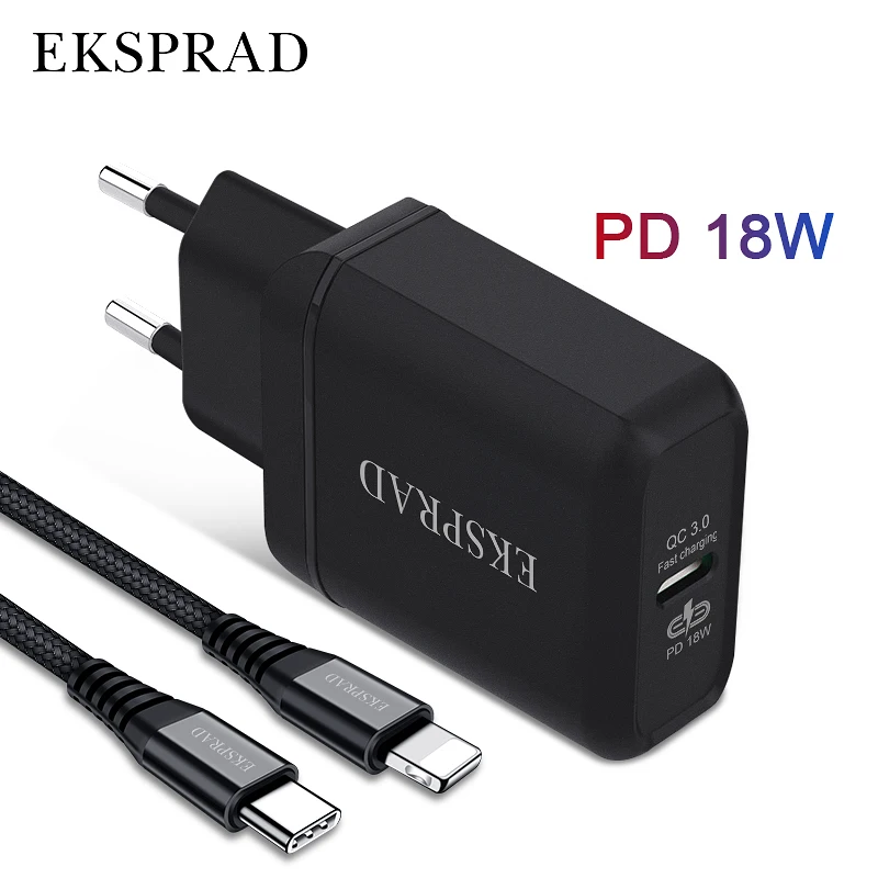 EKSPRAD для iPhone 11 PD зарядное устройство 18 Вт USB C 3 0 быстрое с кабелем ipad телефон