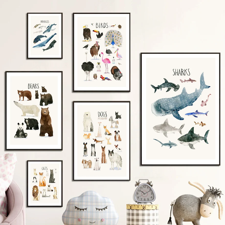 

Canine Feline Mammals Marine Life Birds Wall Art Canvas Painting Nordic Posters And Educate Prints Wall Pictures Kids Room Decor