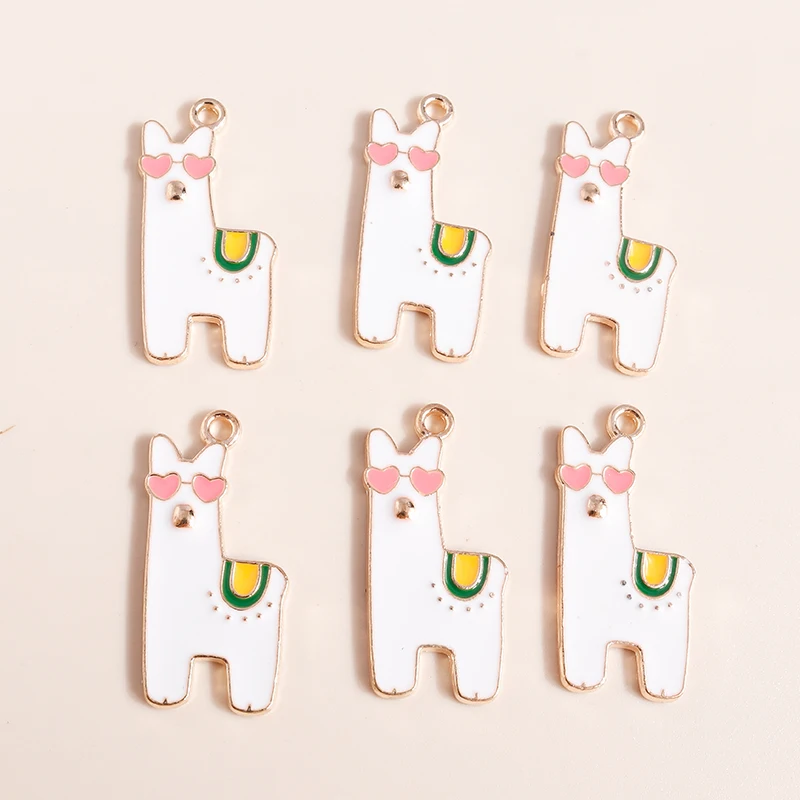 

10pcs 13*28mm Enamel Alloy Cute Alpaca Charms for Jewelry Making Accessories Hearts Eyes Animal Pendants Jewelry Findings DIY