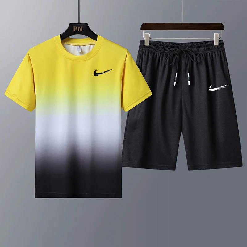 

Summer New Mens Casual Set Fashion 2 PCS Sportswear IКNIKEС Suit Short Sleeve T-shirt Shorts Sets Male Sportswear Tracksuit Men