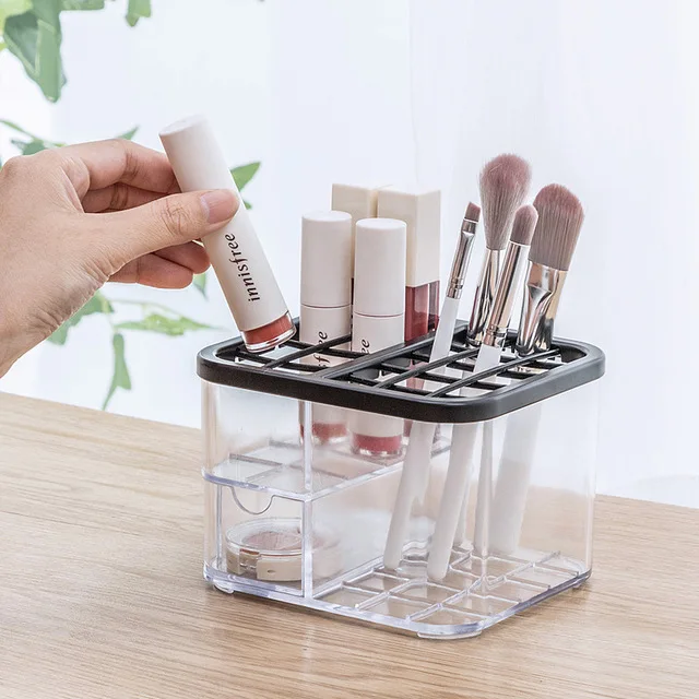 

Plastic Transparent Makeup Organizer Cotton Swab Cotton Pads Storage Holder Lipstick Nail Polish Brush Box Desktop Organizer