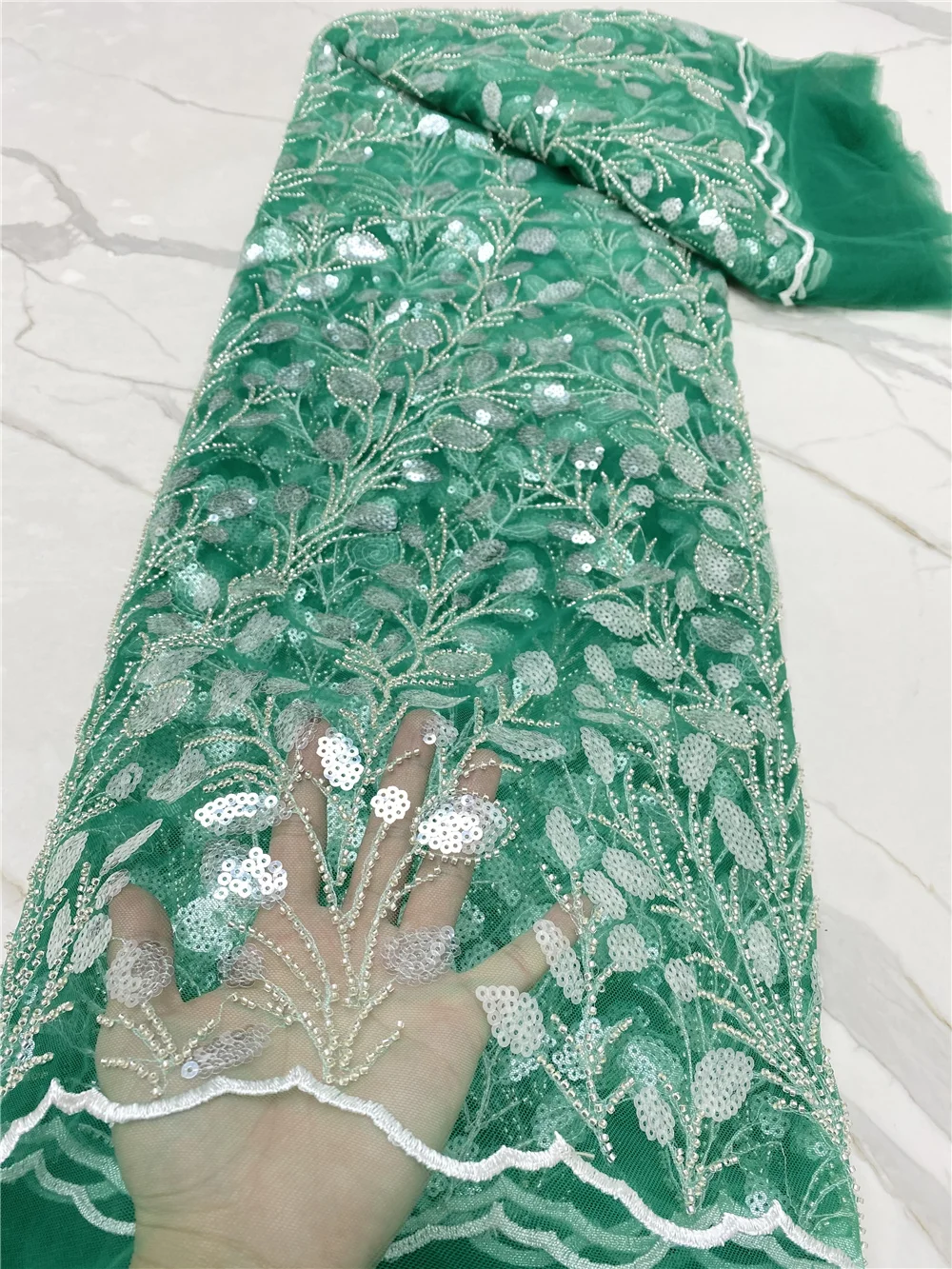 

PGC Nigerian Mesh Lace Fabric Top Selling Sequins Lace Fabrics 2021 High Quality Lace African French Tulle Lace Fabric YA4378B-2