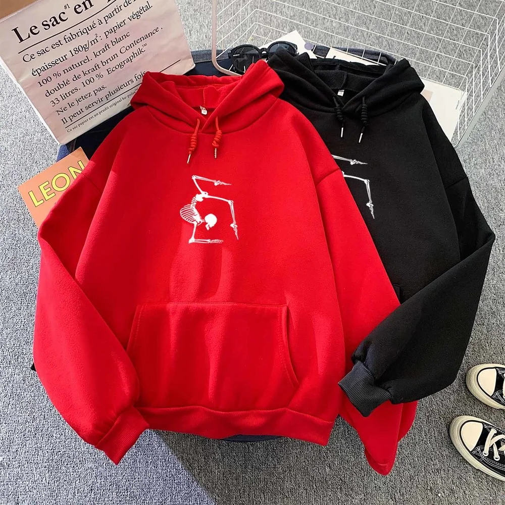 

Punk Style Women's Hoodie Skull Long Sleeve Casual Top Goth Skeleton Dark Black 2021 Loose Ulzzang Fashion Women Sweatshirt
