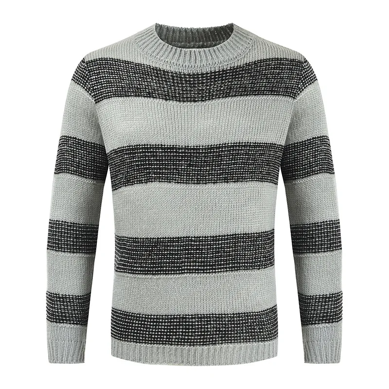 Patchwork Long Sleeve Warm Slim Sweaters Male Casual Fashion Striped Autumn O-neck Pullover Long Sleeve Knitwear Knitted Top winter men casual warm slim sweater knitted striped long sleeve patchwork pullover male elastic solid sexy spring basic tops