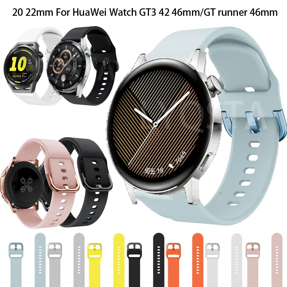 

Ремешок силиконовый для наручных часов HuaWei Watch GT3 42 мм 46 мм/GT runner 46 мм, спортивный сменный Браслет для смарт-часов 20 22 мм